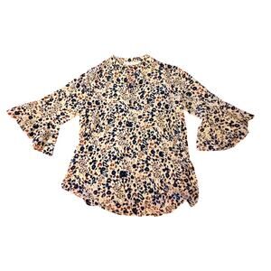 ASTR The Label Blouse Women’s Medium Blue Multi Leopard Cheetah Bell Sleeve